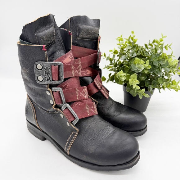 Fly London Stif Military Combat Boots Size 41 Black leather Padded Rustic Goth - Picture 2 of 14